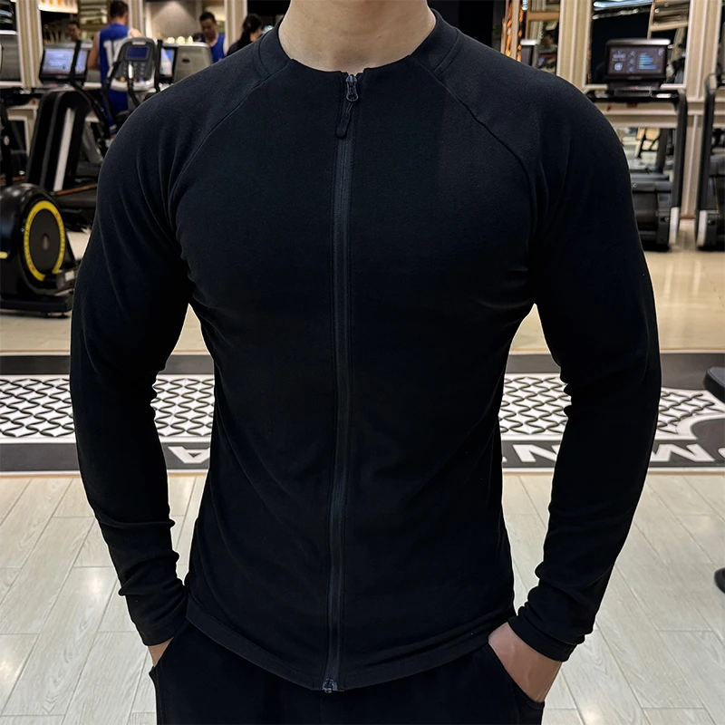 德绒保暖运动外套男秋冬季弹力跑步健身训练显大长袖美式修身夹克