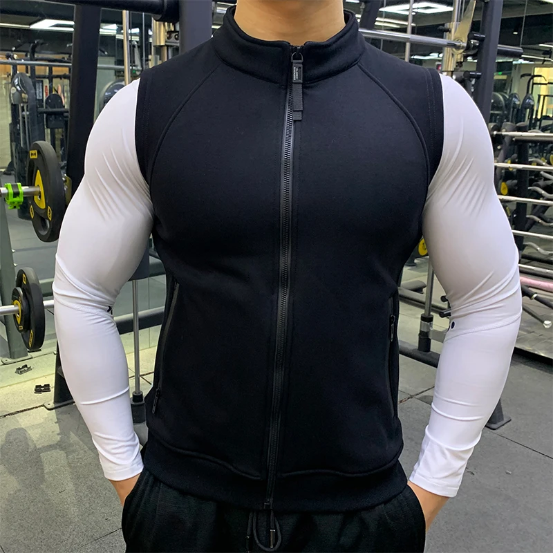 秋冬季运动外套男加绒加厚保暖马甲健身跑步训练服私人教练工服