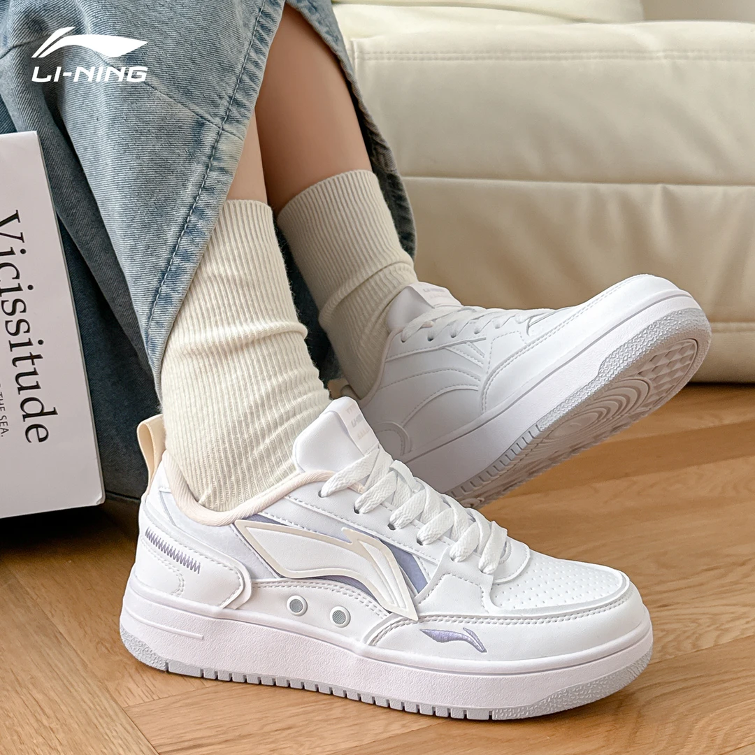 李宁女鞋秋冬新款都市漫游魔术贴板鞋休闲运动小白鞋低帮百搭女鞋