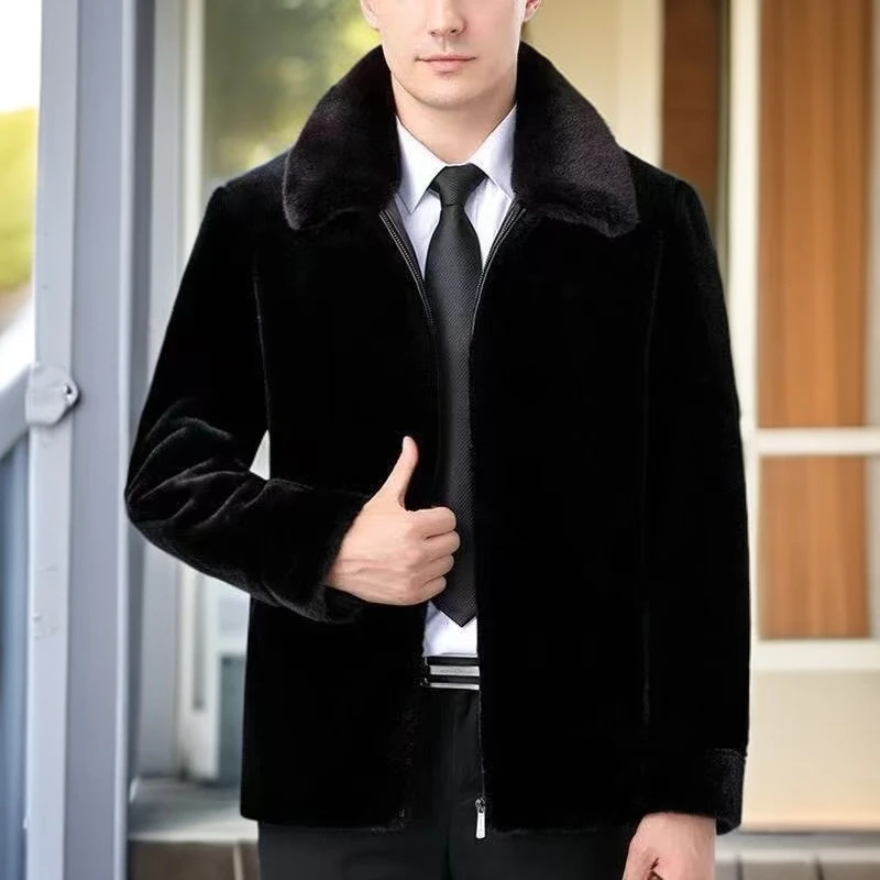 【海宁正品翻领】男士冬季翻领时尚休闲新款丹麦金丝貂大衣
