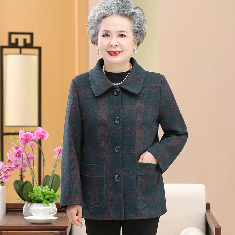 中老年女装外套洋气奶奶装秋冬加绒老太太上衣老人衣服大码妈妈装