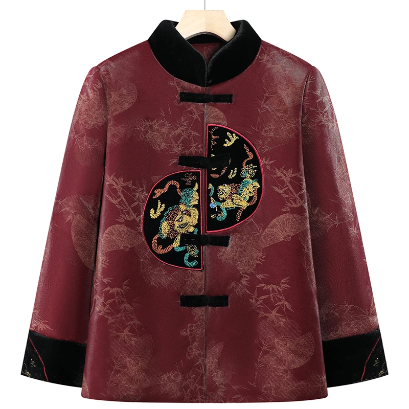 老太太冬季中国风复古棉衣中老年加绒加厚妈妈装绣花棉服老人棉袄