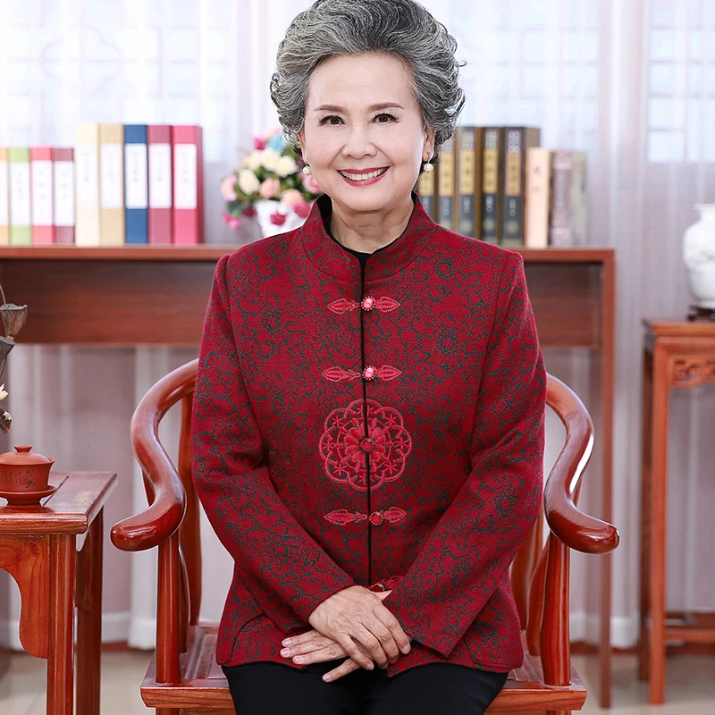 奶奶装唐装外套中老年女装春秋新款60岁70秋冬妈妈80加绒老人衣服