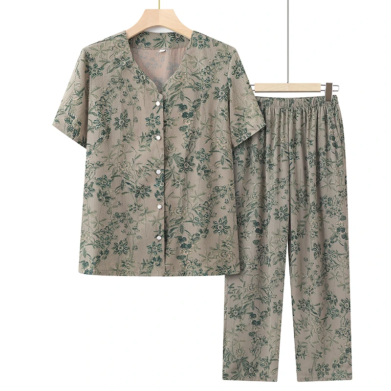 中老年女装夏装短袖套装洋气老人开衫薄款妈妈装休闲奶奶装两件套