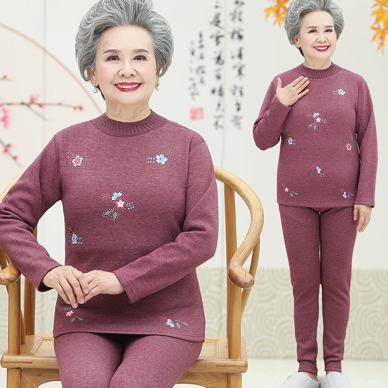 【上衣+裤子】中老年女装保暖内衣套装老人衣服加绒奶奶装两件套