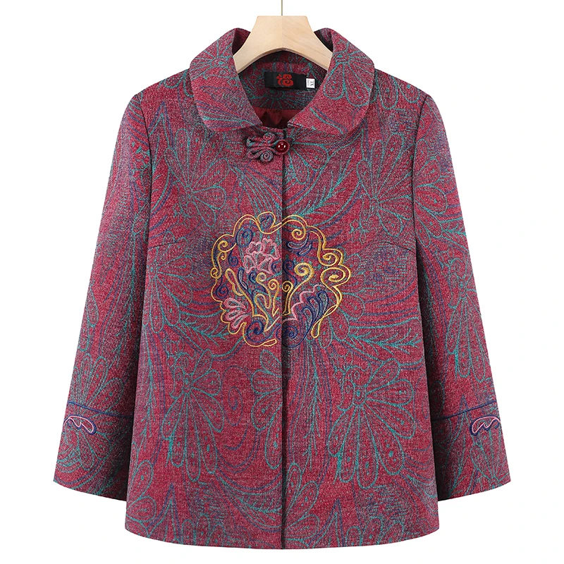 中老年女装春秋新款奶奶装外套妈妈装大码老人绣花上衣老太太衣服