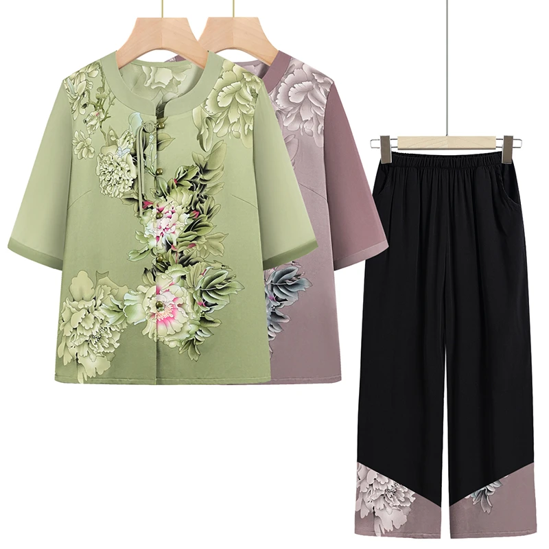 中老年女装夏季新款中国风套装洋气妈妈装老人衣服老年人两件套薄