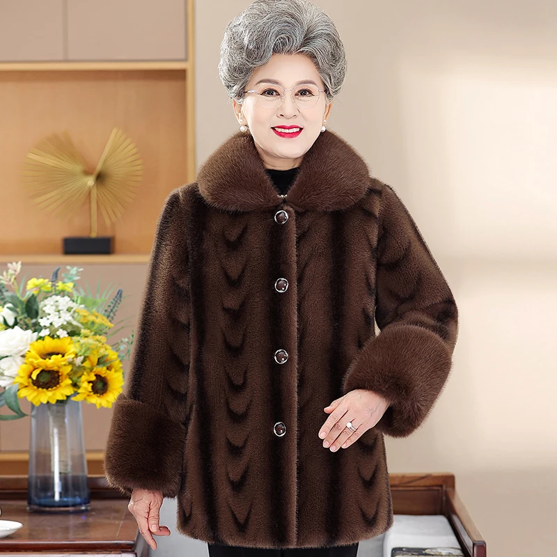 中老年女装冬季新款毛领大衣气质老太太中长款妈妈装加绒加厚外套