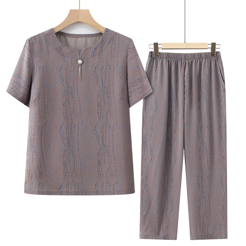 中老年女装夏季休闲套装妈妈装夏天薄款老人衣服洋气奶奶装两件套