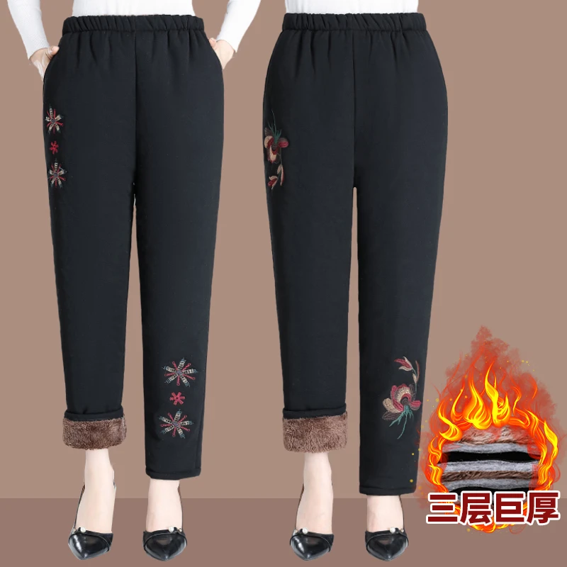中老年女裤防寒保暖三层巨厚妈妈棉裤加绒夹棉加厚奶奶装高腰长裤