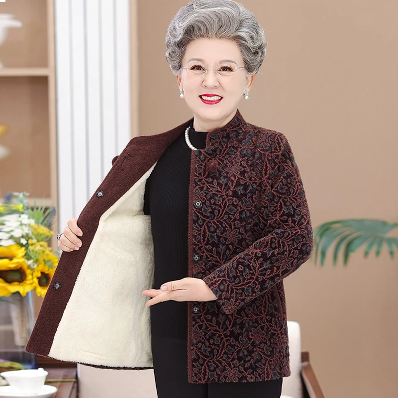中老年女装冬装外套加绒加厚奶奶装上衣老人衣服洋气老太太妈妈装