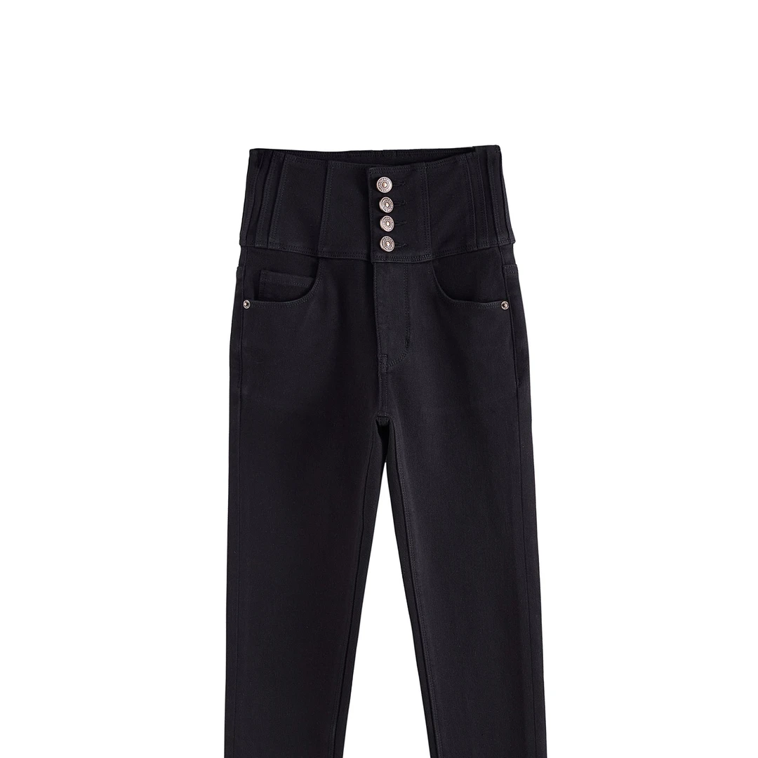 2024秋冬季加绒高腰四面弹百搭小脚裤紧身显瘦牛仔铅笔裤女