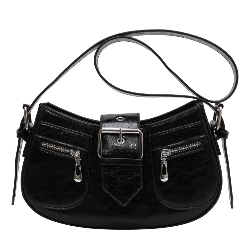 高级感腋下包包女复古时尚手提法棍包百搭ins小众单肩包175黑色