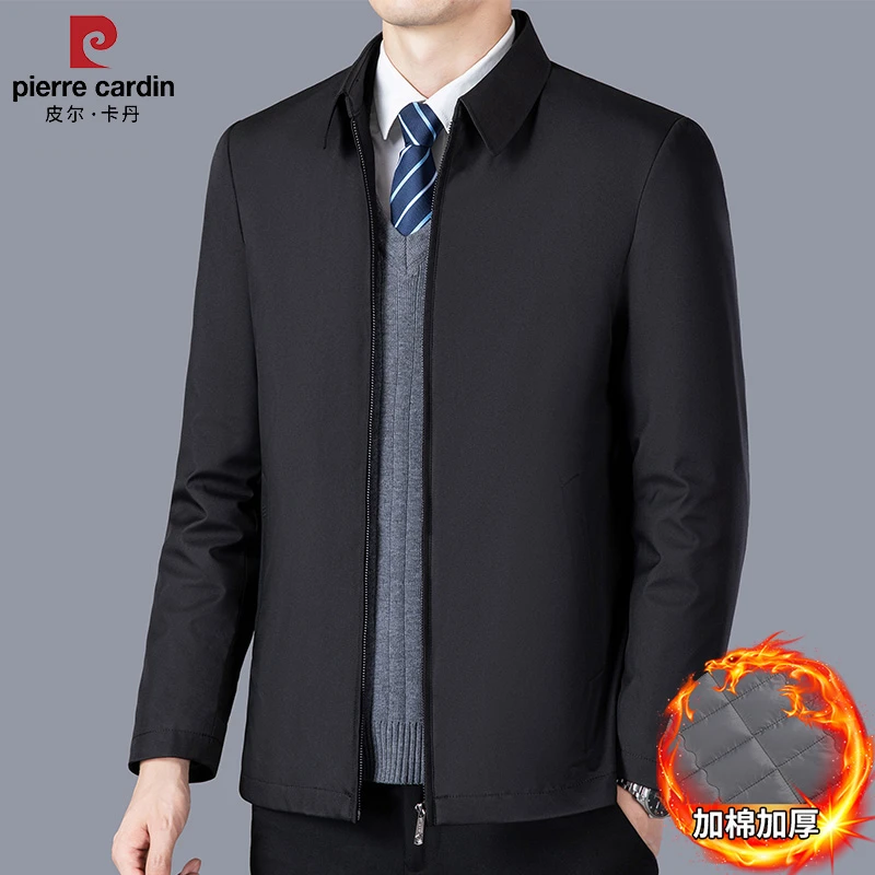 皮尔卡丹男士棉衣商务休闲翻领加棉中年冬季加棉加厚夹克外套棉服