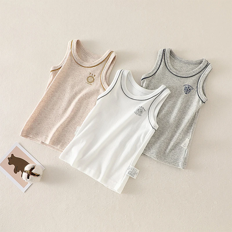 3件组超薄款休闲宝宝纯棉a类中大童男童夏季无袖上衣日系英伦