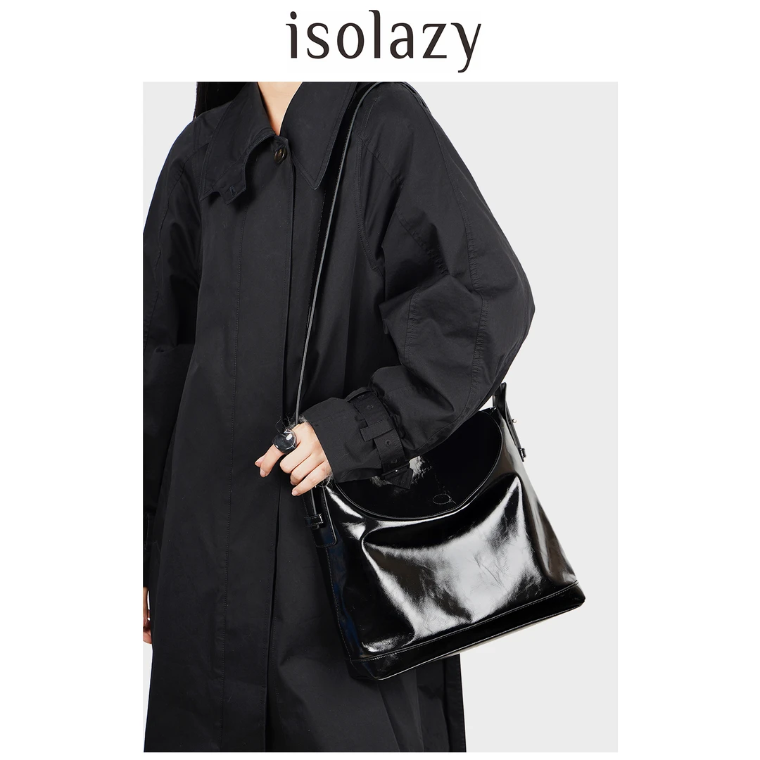 【七七福利】小众复古油蜡牛皮水桶包慵懒风单肩托特包斜挎流浪包女