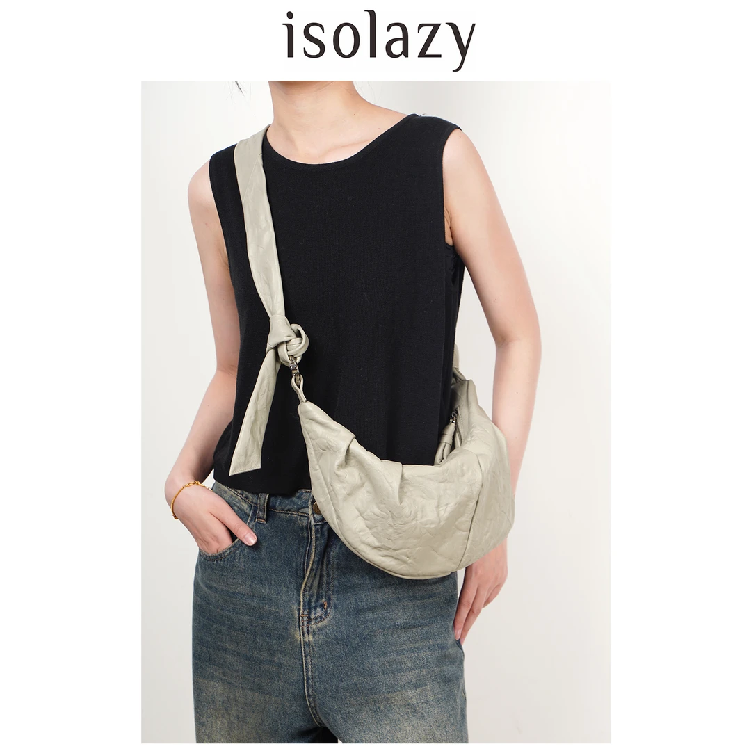 isolazy/小众调节牛角包大容量休闲斜挎包简约文艺通勤单肩复古感