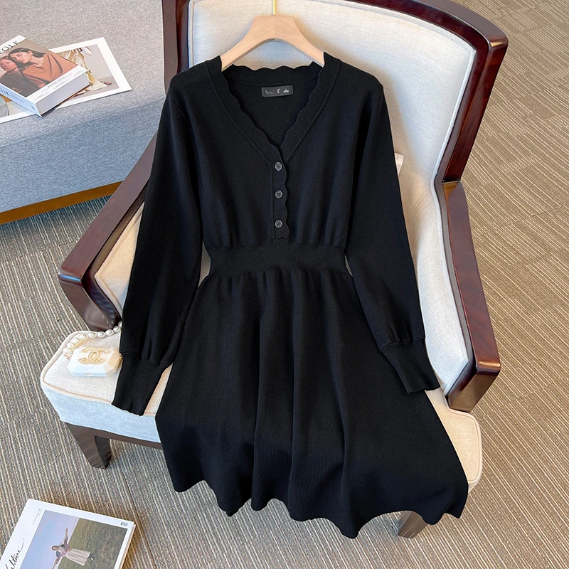 胖妹妹大码配大衣打底针织冬款连衣裙