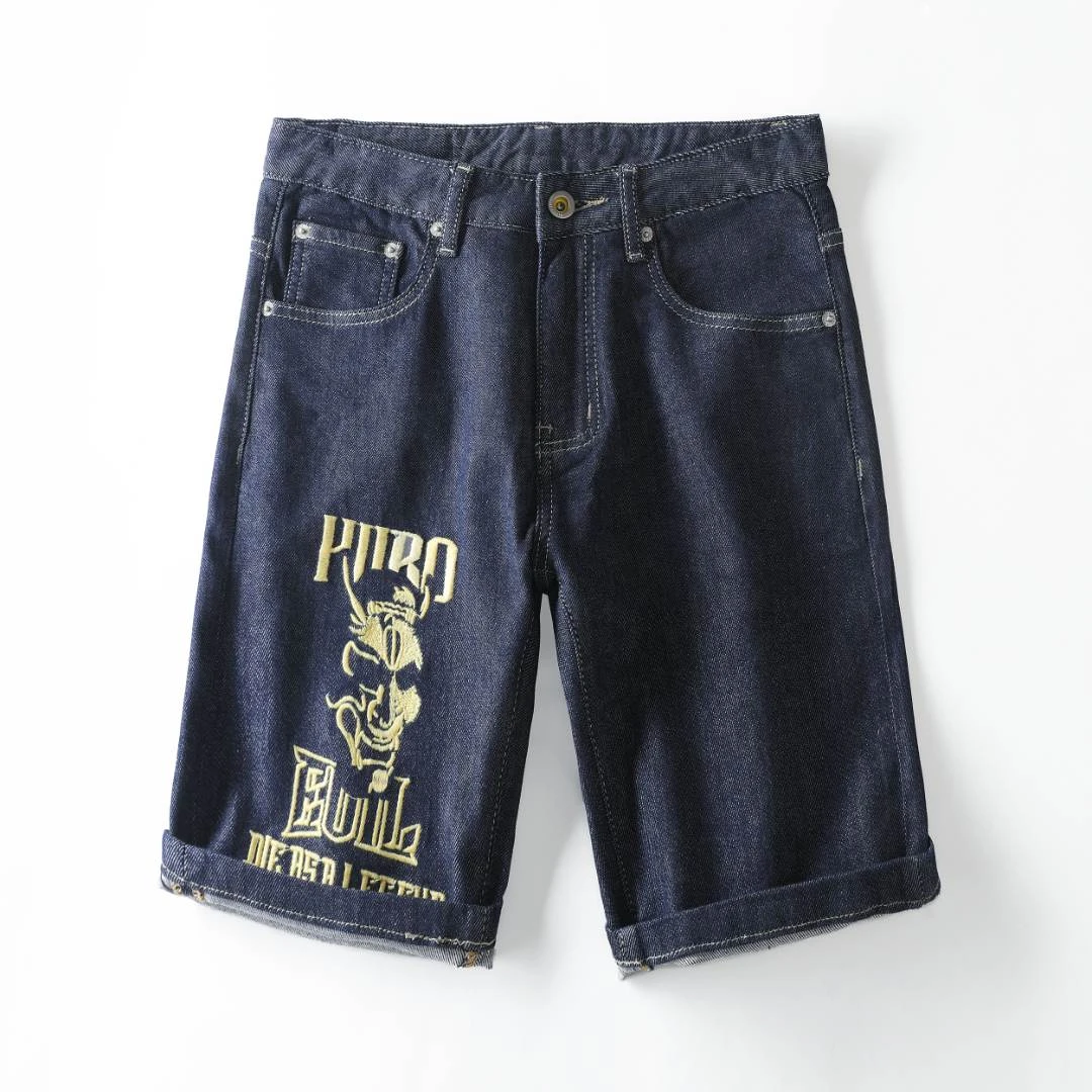 126新款夏季时尚刺绣宽松百搭微弹百搭男士牛仔短裤男