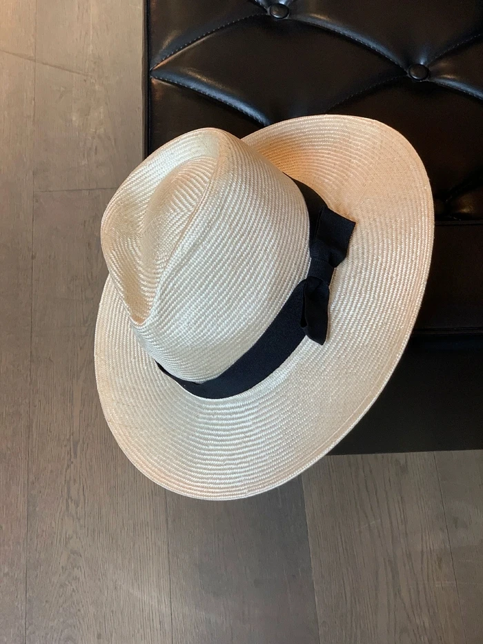 欧美风格休闲简约蝴蝶结装饰细F麻爵士草帽户外旅游遮阳剑麻草帽