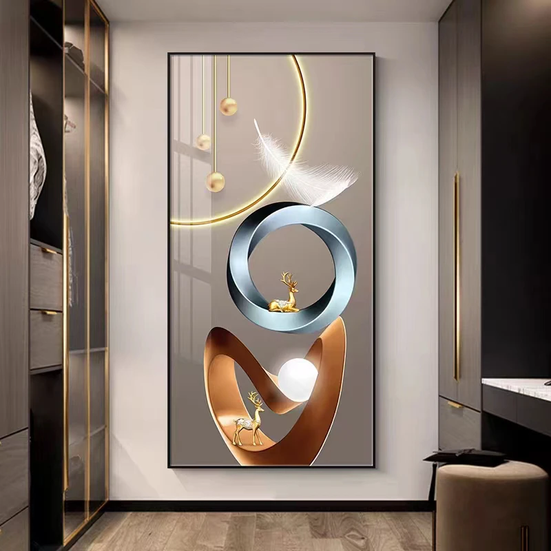 【福鹿羽升】玄关装饰画轻奢大气高端现代简约走廊过道晶瓷镶钻画