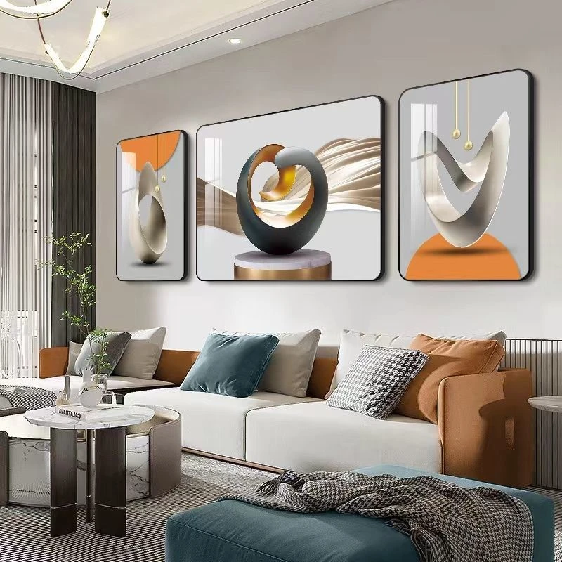 现代轻奢三联挂画客厅装饰画简约沙发背景墙挂画2023新款大气墙画