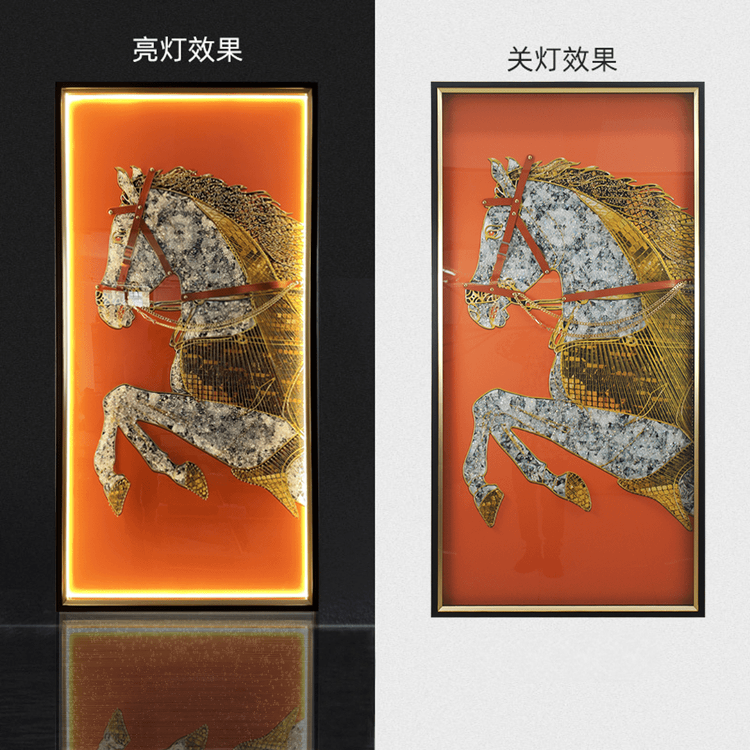 【马到成功】高货led带灯玄关装饰画手工实物画走廊过道入户挂画