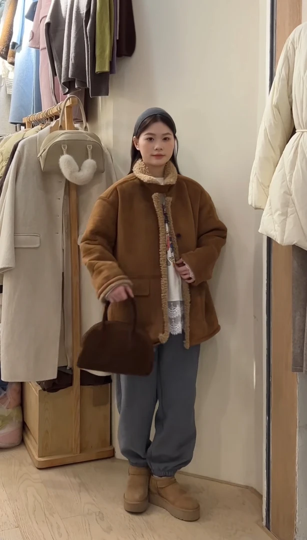 秋冬新款复古加厚中长款宽松毛绒大衣外套女