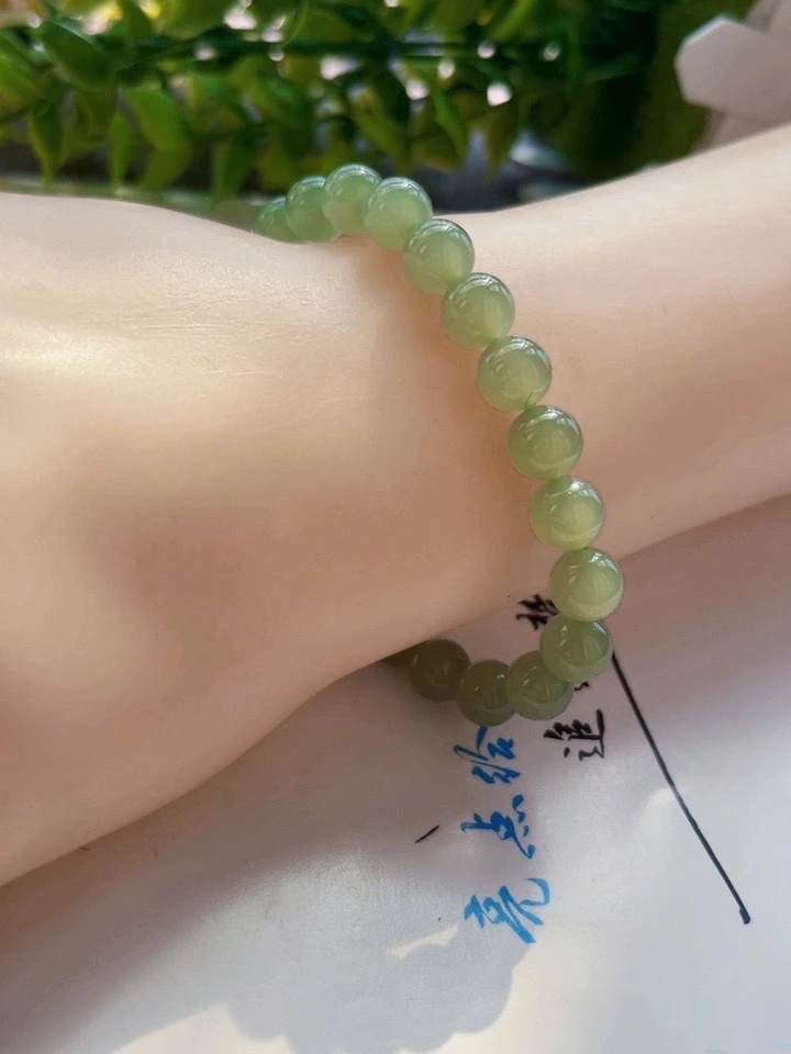 青时尚海老料高冰8m手链百搭单圈冰透绿色