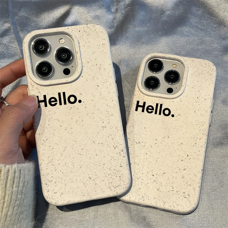 英文hello iPhone14保护壳苹果13pro小麦手机壳xr简约12pro冷淡风