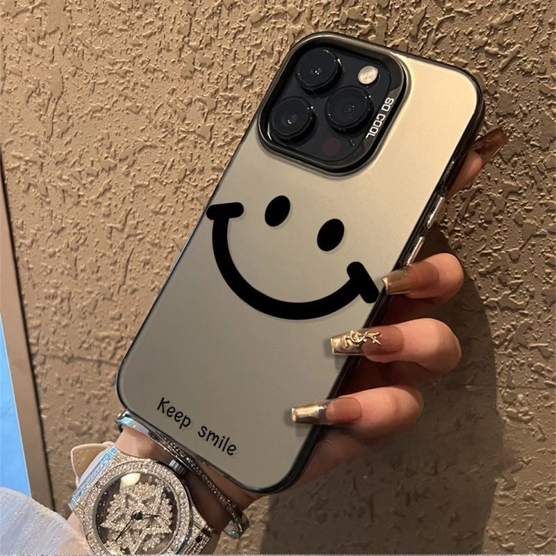 笑脸金属按键苹果16promax手机壳iPhone13pro12/11磨砂15男女款潮