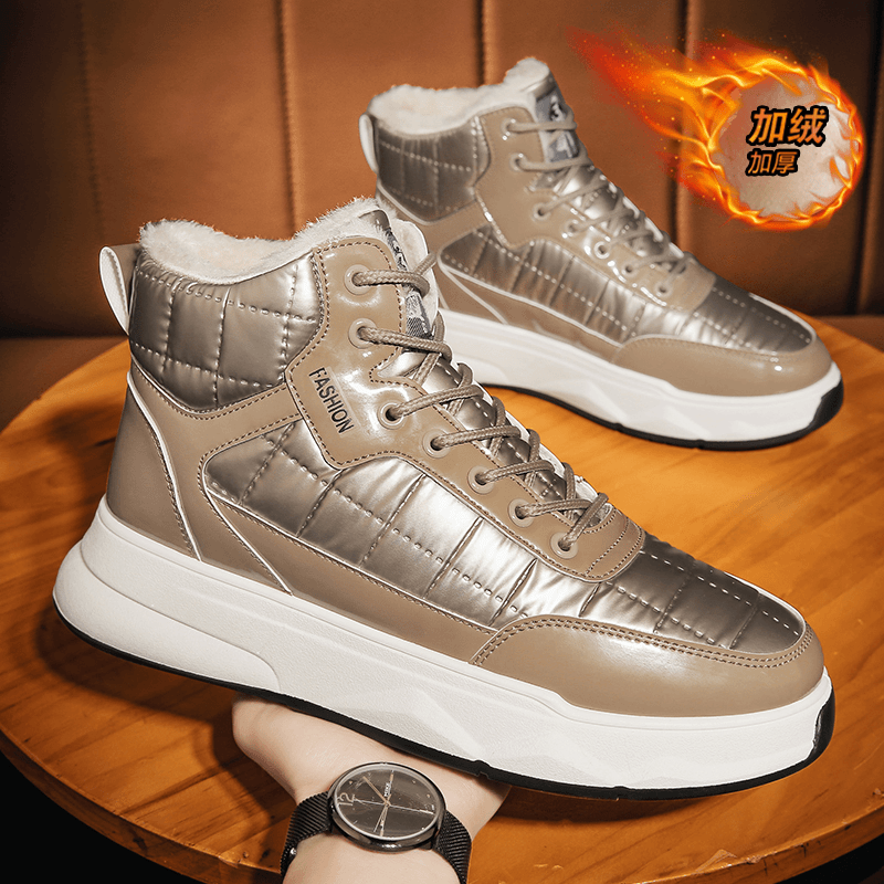 足力健冬季羽绒布运动高帮棉鞋板鞋潮流百搭休闲保暖时尚男士鞋
