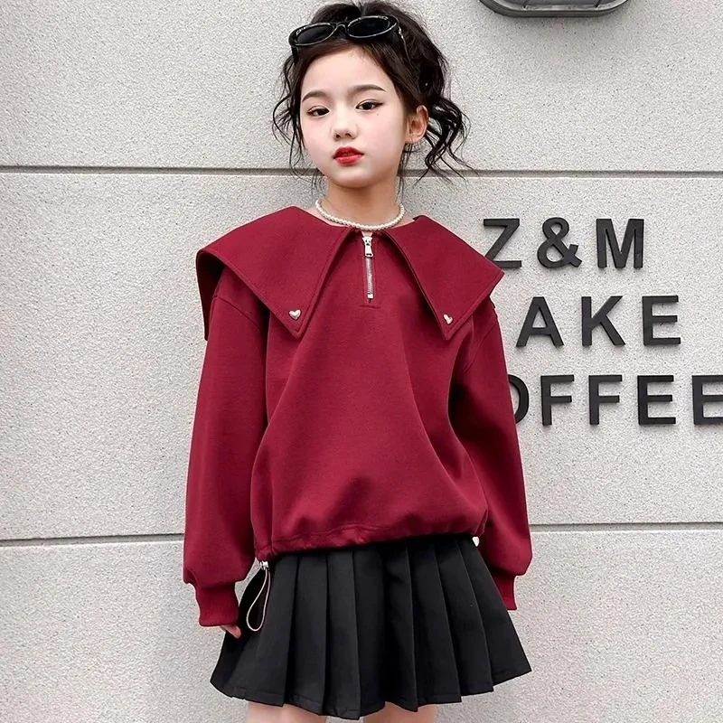 女童卫衣秋季新款中大童翻领长袖衣服春秋休闲百搭小女孩时尚上衣