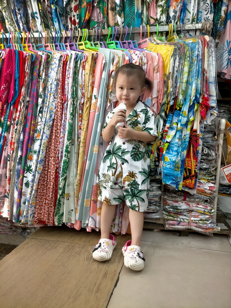 男女同款套装2024新款儿童旅游度假夏威夷岛服宝宝花衬衫