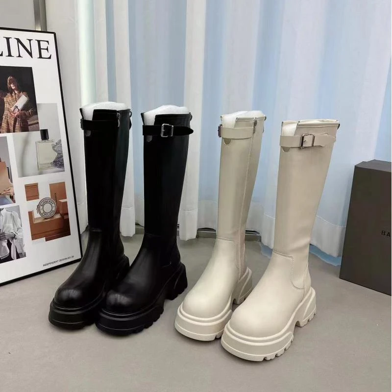 【HeiPa】安暖家【SW同款】潮流长筒边扣靴显瘦百搭大筒围厚底XCXG48