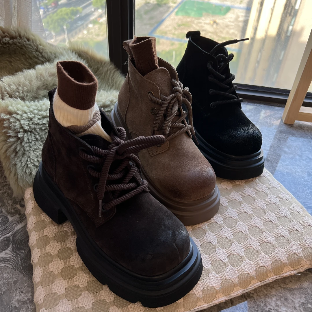 【HeiPa】安暖家【巧克力】小众款真皮库管靴美拉德限定色厚底XCXA23