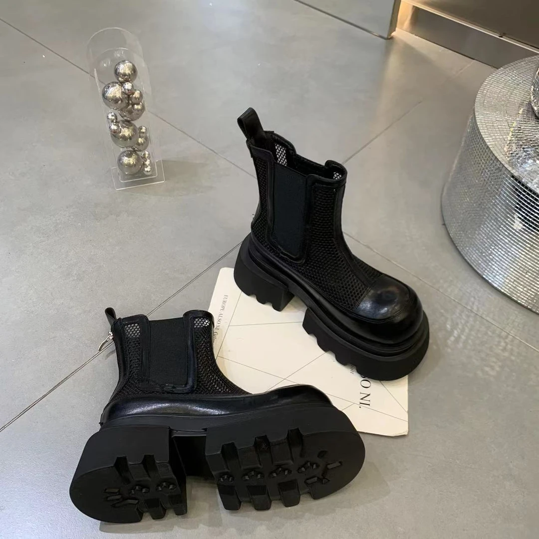 【HeiPa】安暖家【黑骑士网靴】ins潮走秀厚底休闲短靴运动百搭XDXY01
