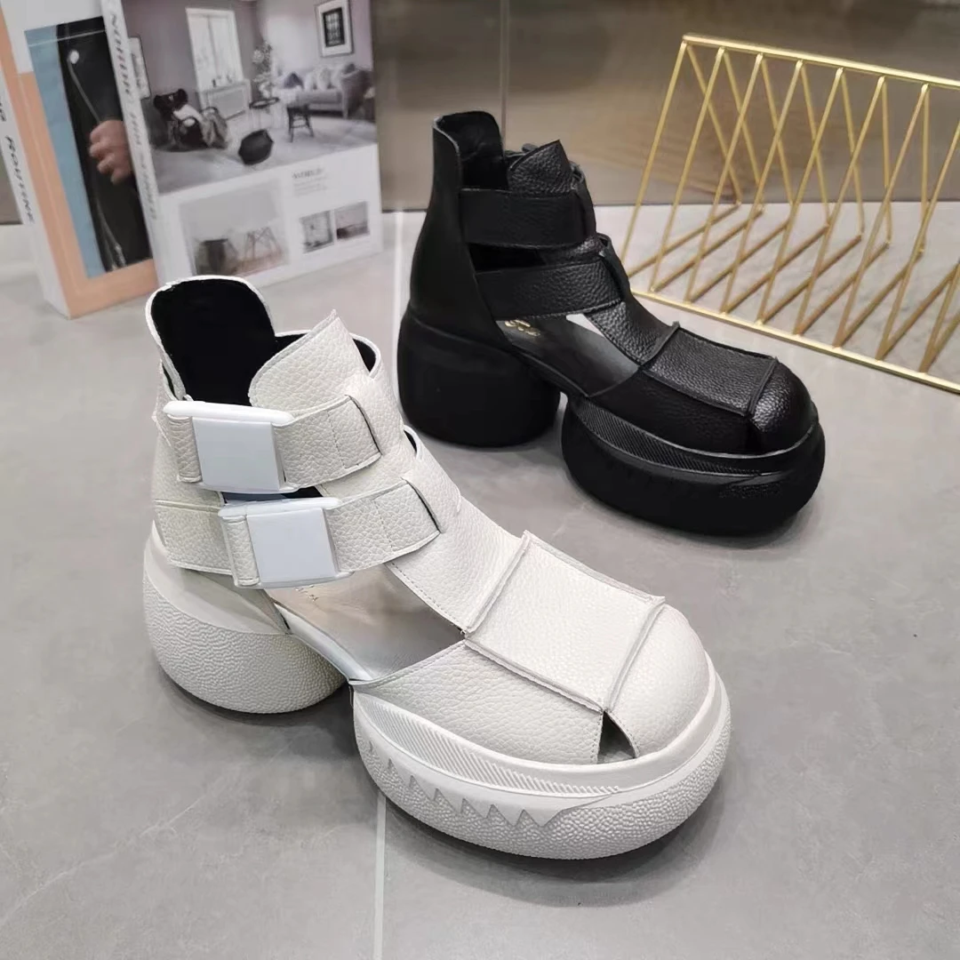 安暖家纯皮编织厚底包头凉鞋女夏欧货真皮镂空鞋松糕时尚百5-19-1