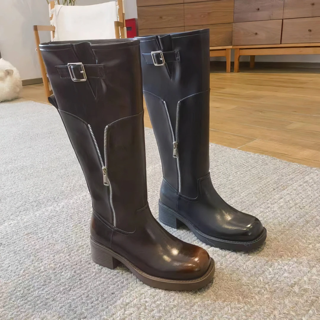 【HeiPa】安暖家【美式靴】厚底高筒靴高筒靴时尚真皮加绒骑士XCXA122