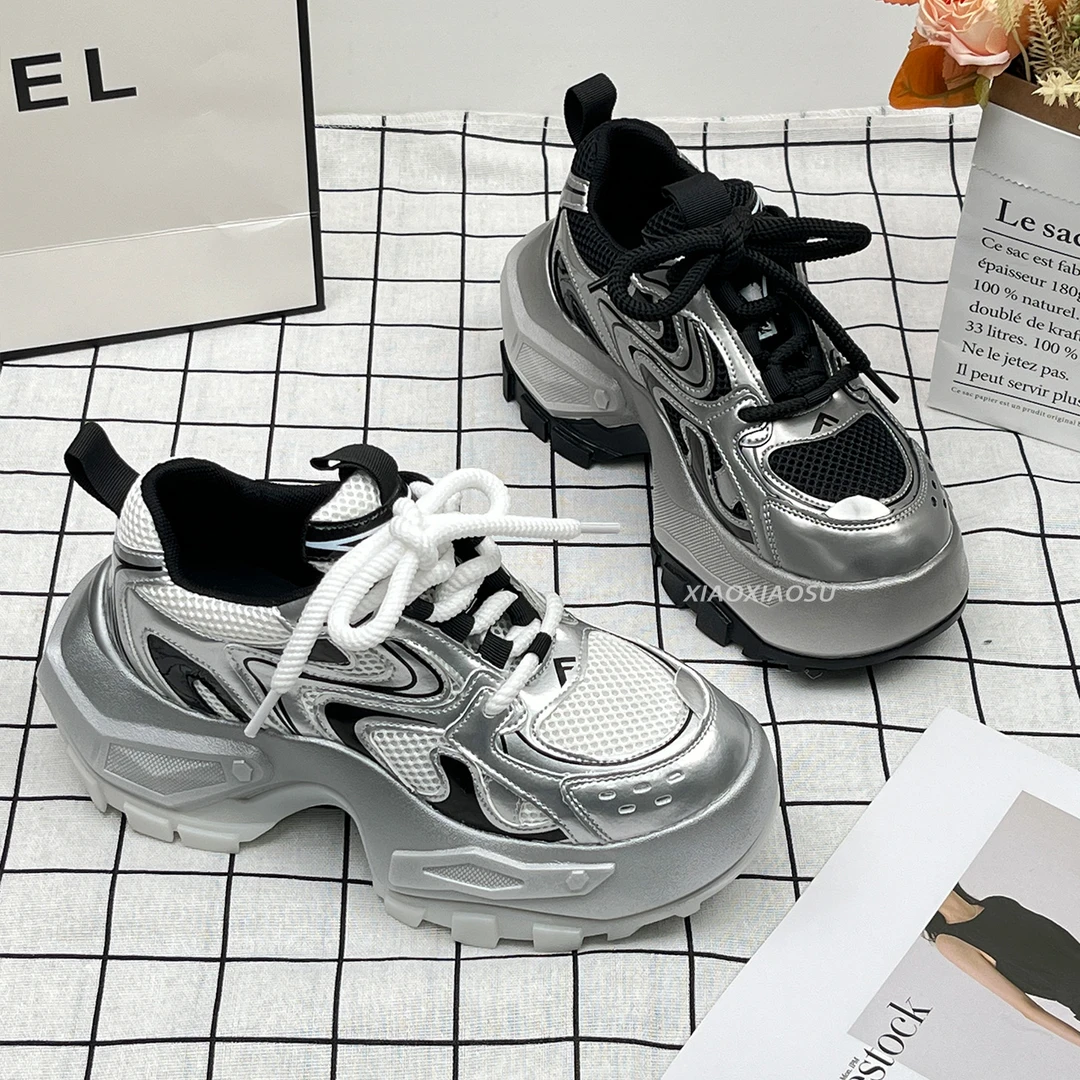 安暖家【银川老爹】24年老爹鞋2024春季新款银色圆XCXG159