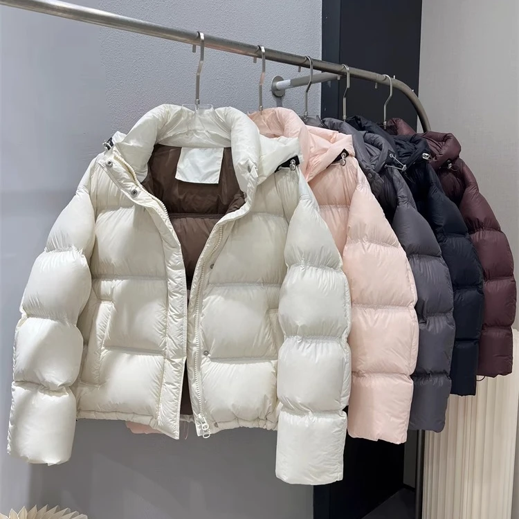 超厚超蓬松90白鹅绒羽绒服女短款泡芙面包服加厚宽松情侣装羽绒服