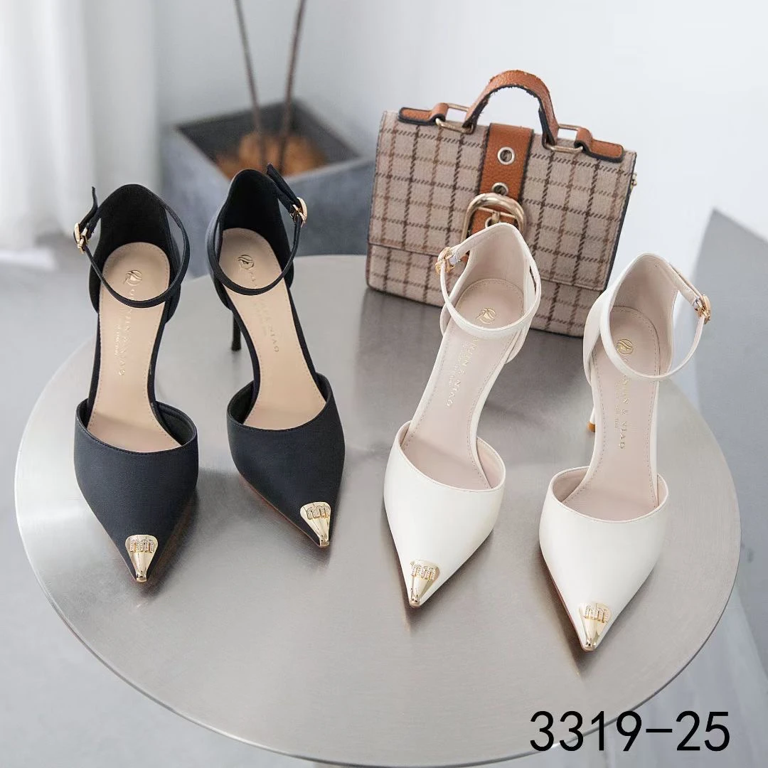 35-51 新款气质时尚浅口金属头中空一字扣带高跟鞋3319-25 A6