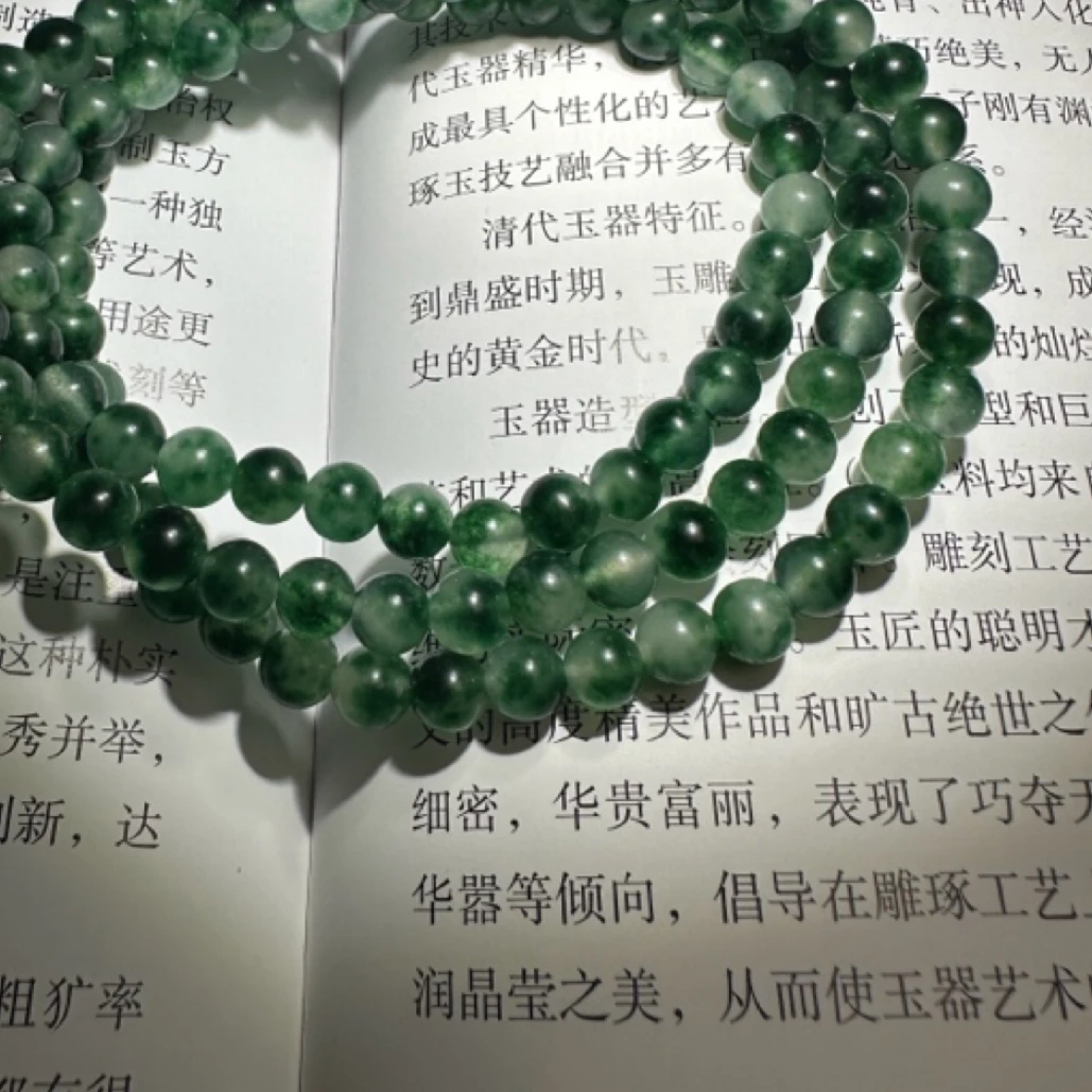 典藏 8mm108颗精品多圈手工DIY蓝飘花珠串 弹力绳308