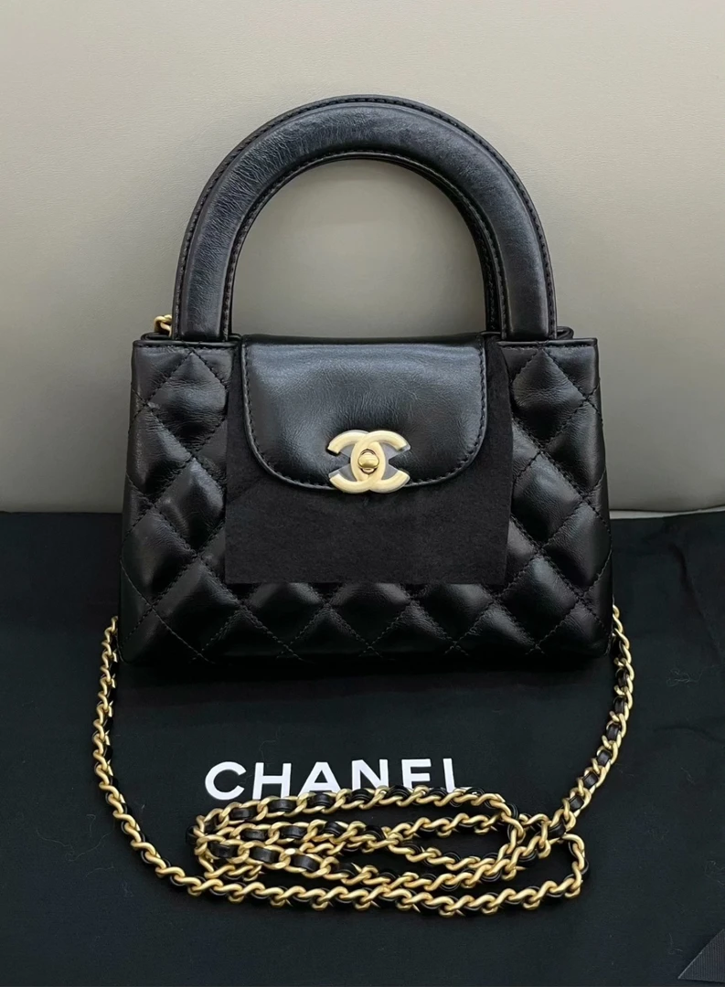 全新未使用 Chanel/香奈儿 24a黑金手柄kelly大号油蜡牛 手提包