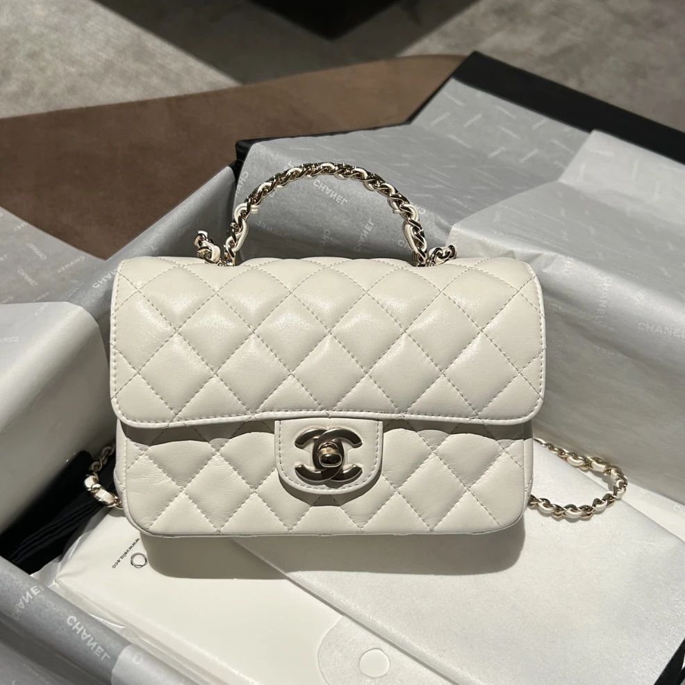 99新 Chanel/香奈儿 23A 白色水钻手柄CF mini限量款
