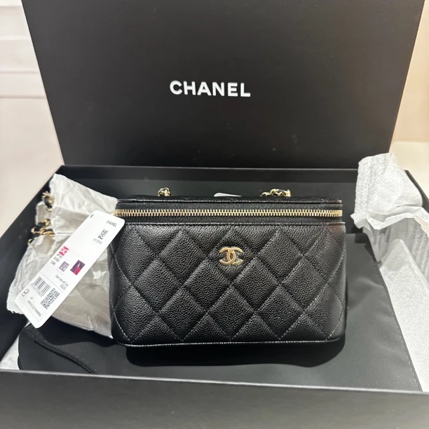 全新未使用 Chanel/香奈儿 长盒子24c黑色经典菱格 黑金 斜挎