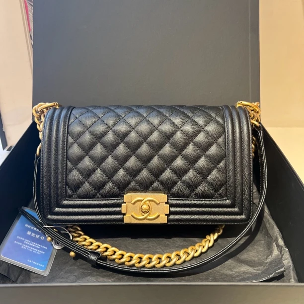 99新 Chanel/香奈儿 黑金中号Leboy荔枝牛芯片款 小香风链条包