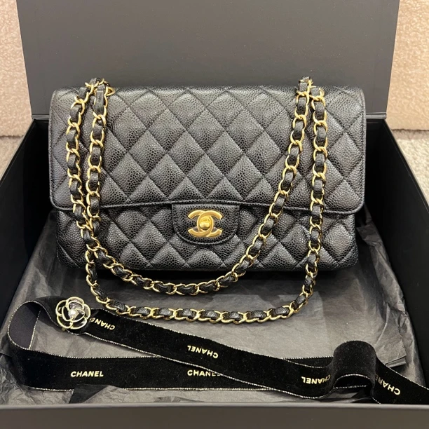 全新未使用 Chanel/香奈儿 经典黑金cf中号21年芯片款 单肩链条包