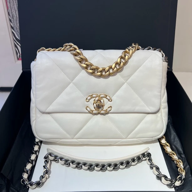 99新 Chanel/香奈儿 白金19bag小号芯片款 小香风链条包