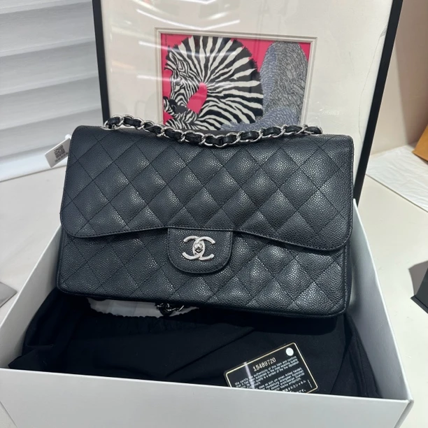 全新未使用  Chanel/香奈儿黑金荔枝牛jumble 15开有卡